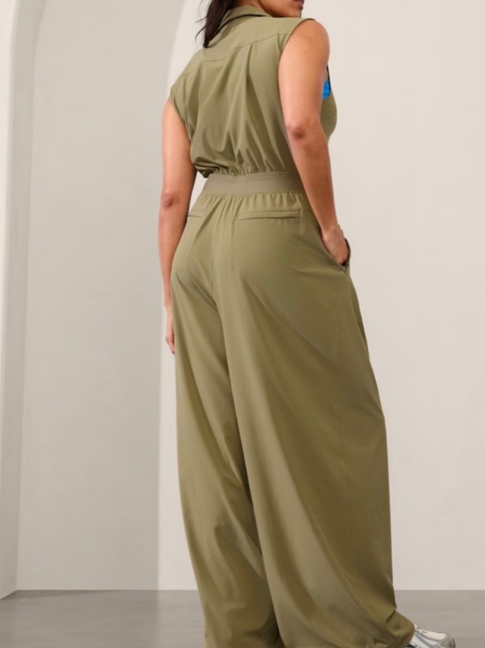 NEW Athleta Brooklyn Heights Wide Leg Jumpsuit Size 16T Olive Athleisure Utility - Picture 10 of 16